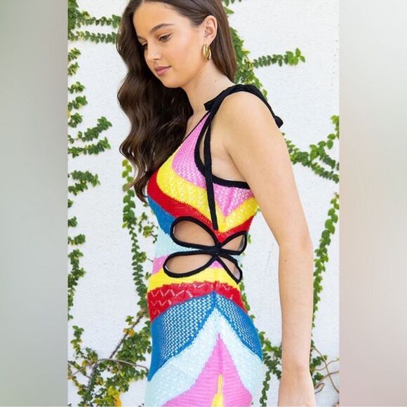 New STAUD Alpes Rainbow Crochet Maxi Dress Large Revolve - Picture 4 of 15